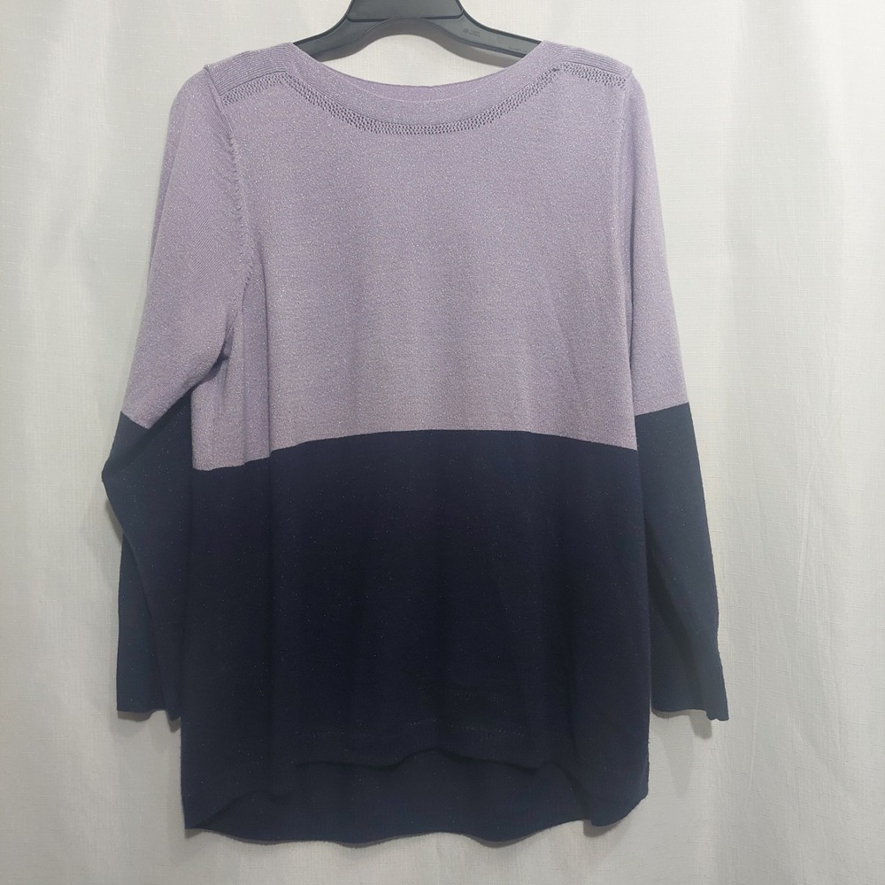 Apt 9 Womens Pullover Sweater‎ XXL Colorblock Metallic Long Sleeve Navy Lavendar